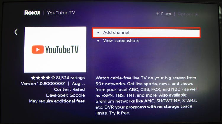 how to install youtube tv on roku stick