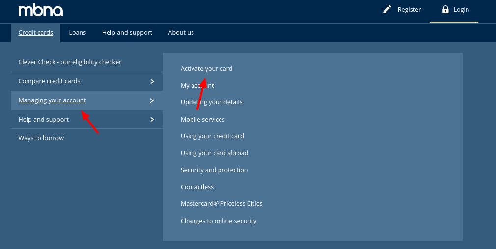 mbna.co uk/activate