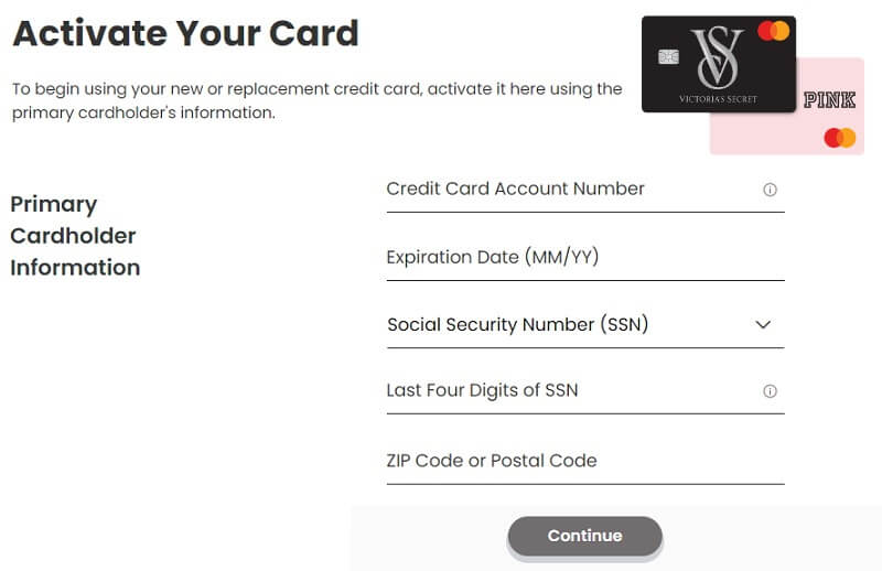 activate victoria secret card online